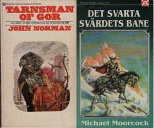 framsidor på böcker av John Norman och Michael Moorcoock